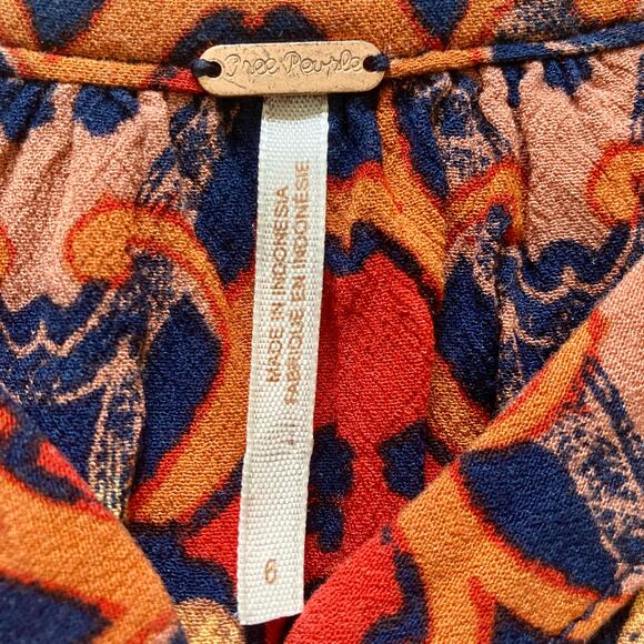 Free People Get Together tunic dress, ladies 6 boho print mini dress/tunic top - Picture 8 of 12